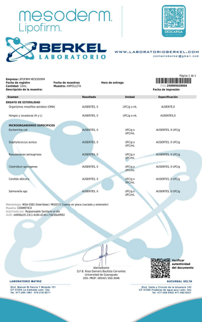 Certificado Lipofirm Lote MS0226FM