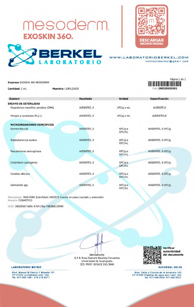 Certificado Exoskin 360 Lote MS0426EX
