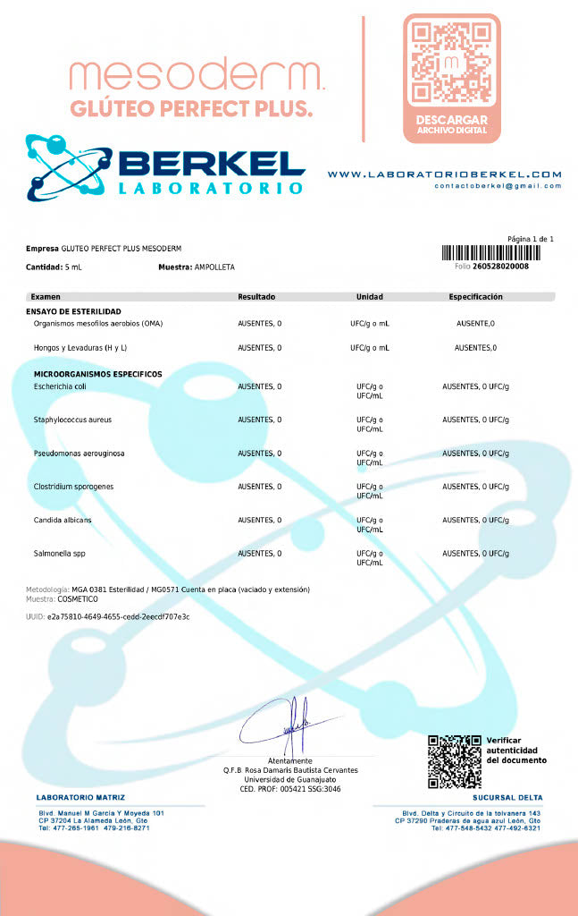 Certificado Gluteo Perfect Plus Lote MS0526GP