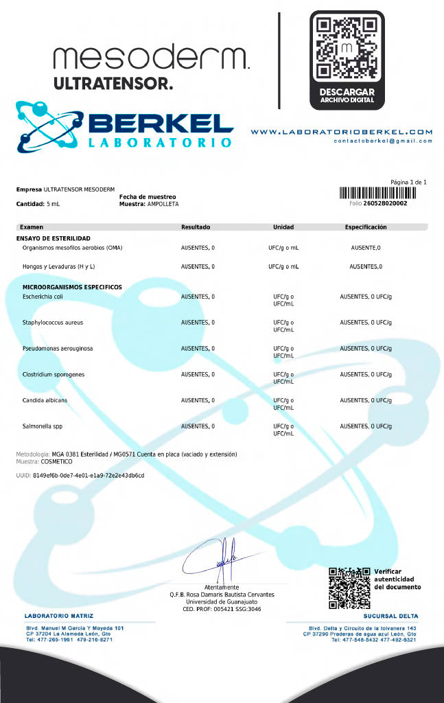 Certificado Ultratensor Lote MS0526UT